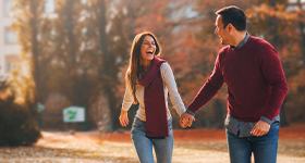 happy couple in fall